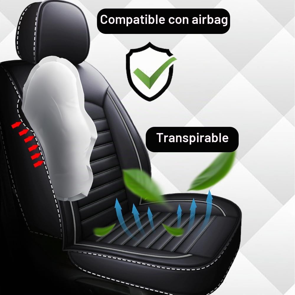 Juego de 2 fundas para asientos delanteros de coche, piel sintética, para VW Amarok Beetle Bora CC Caddy EOS Fox Golf Plus SV Jetta Passat Polo Sharan T-Cross T-Roc Taigo Tiguan Allspace Touran e-Golf