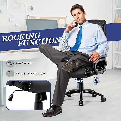 Miniatura 7 de Silla de oficina grande y alta, silla de escritorio ejecutiva resistente con reposabrazos abatibles, respaldo alto, asiento ancho, acolchado grueso,