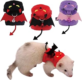 Ferret Harness and Leash - Soft Fleece Small Pet Halloween Devil Costume Demon Harness with Safe Bell No Pull Comfort Padded Vest for Ferret Guinea Pigs Chinchilla and Similar Small Animals (3 Pack)
