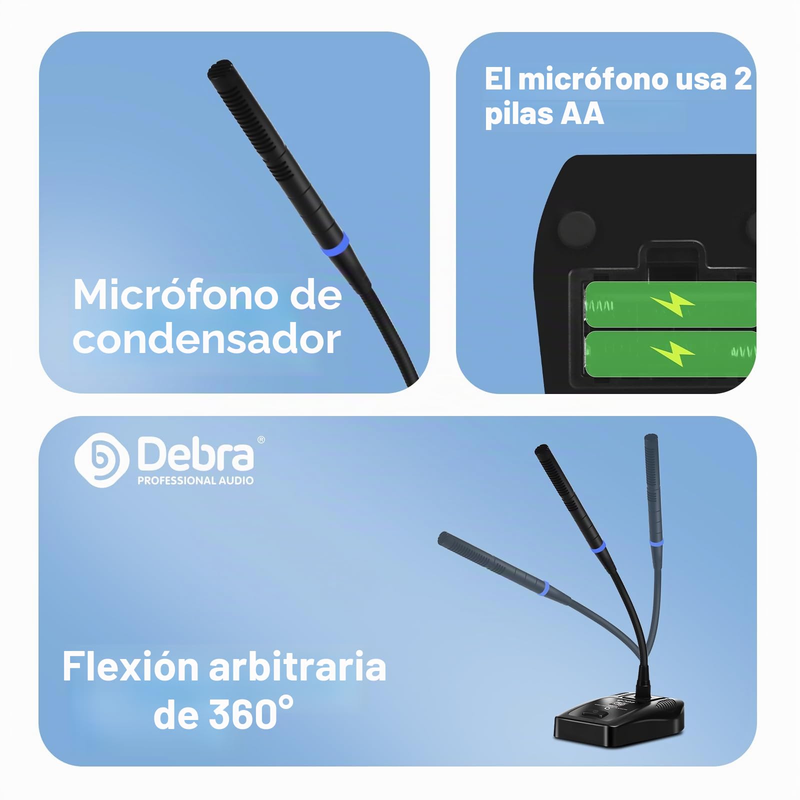 D Debra Sistema de Micrófono Inalámbrico 8 Canales DU8008 - Kit de 8 Micrófonos de Mesa para Conferencias, Salas de Reuniones y Seminarios, con Base Transmisora y Receptor Pantalla