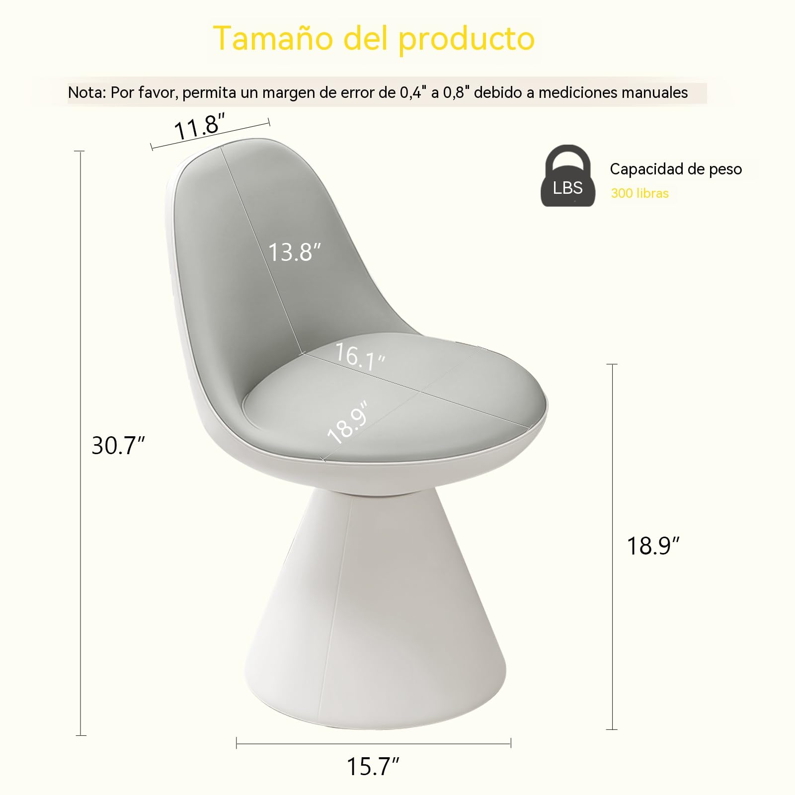 Sgabello Trucco Girevole 360° – Sedia con Rivestimento in Pelle Morbida e Telaio in Legno Massello, Imbottito per Toeletta, Soggiorno, Camera da Letto