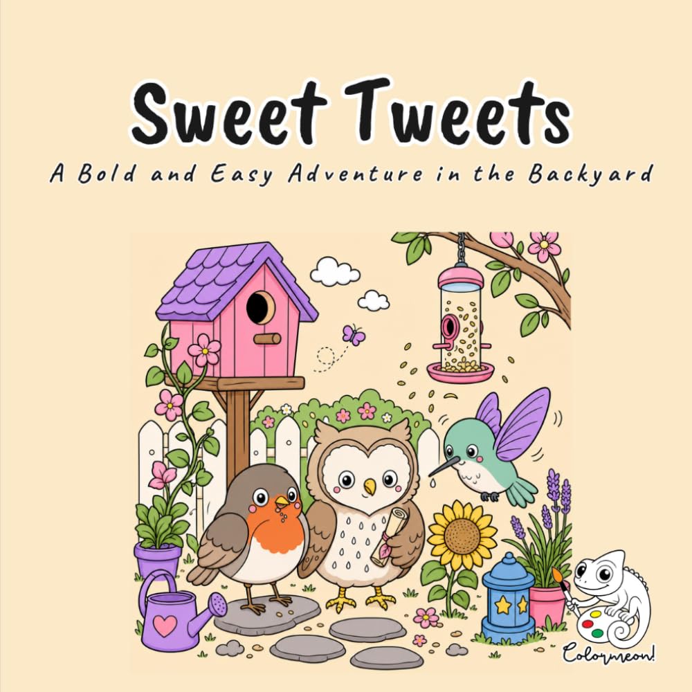 Sweet Tweets: A Cute and Cozy Kawaii Coloring Book for Adults and Teens with Bold and Easy Backyard Bird Scenes for Stress Relief and Mindful Relaxation