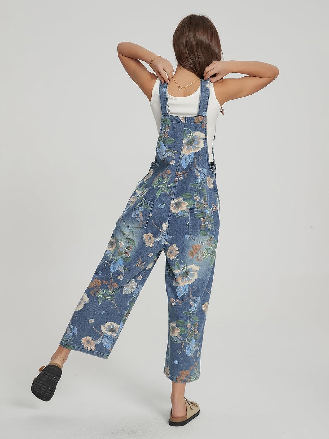 Kedera Women's Denim Bib Overalls Loose Fit Wide Leg Jumpsuit with Adjustable Straps Casual Baggy Jean Overalls