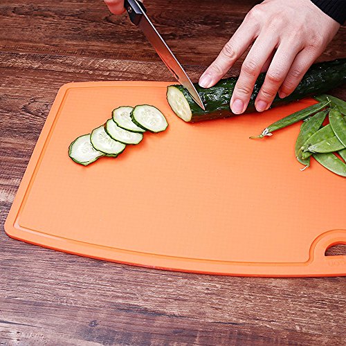 Liflicon Thick Silicone Cutting Board 12.6'' X 9.1'' Juice Grooves Easy Grip Handle Dishwasher Safe-Orange #TOP3