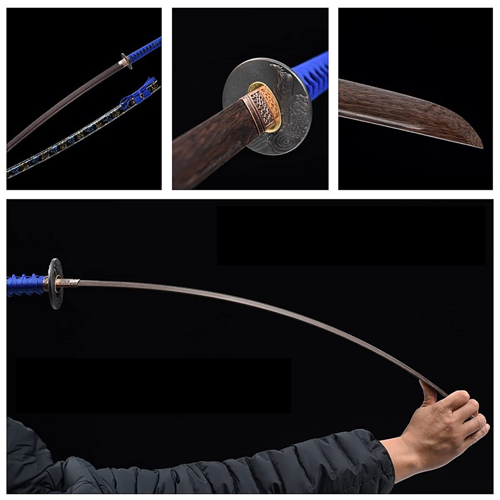 Natural Rosewood Katana, Handmade Wooden Samurai Sword with Sheath