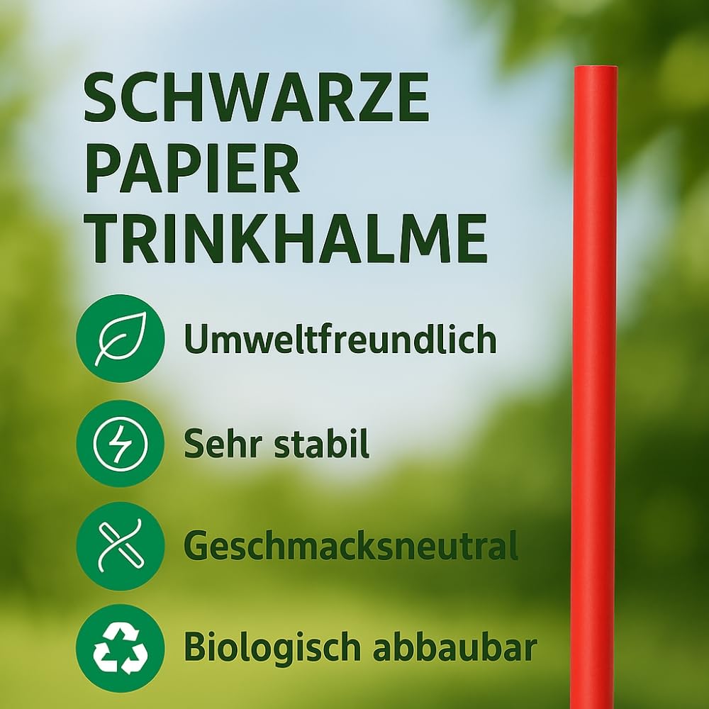 Commerline 3000 pajitas de papel de 8 mm de diámetro, 24 cm, pajitas negras para cócteles para fiestas, pajitas de papel para mezclas, batidos, pajitas de papel biodegradables
