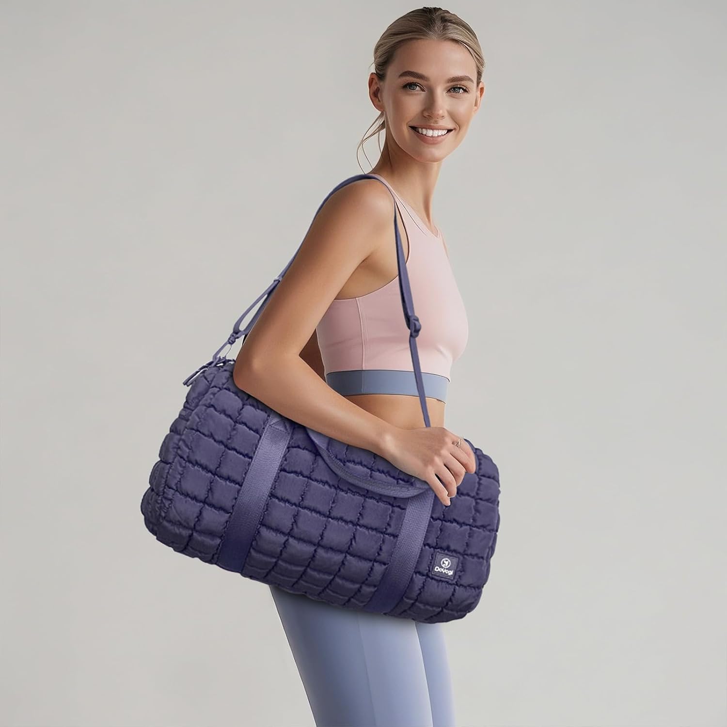 Quilted Gym Bag for Women,Duffle Bag for Travel with Wet Pocket,Carry on Weekender Bags for Women,Travel Bag with Shoe Compartment(Purple) - Image 5