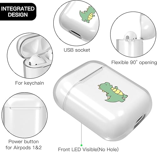 Miniatura 4 de Idocolors Funda para AirPods de dinosaurio verde compatible con AirPods 2 para niñas y niños, bonitas fundas creativas para parejas, silicona TPU