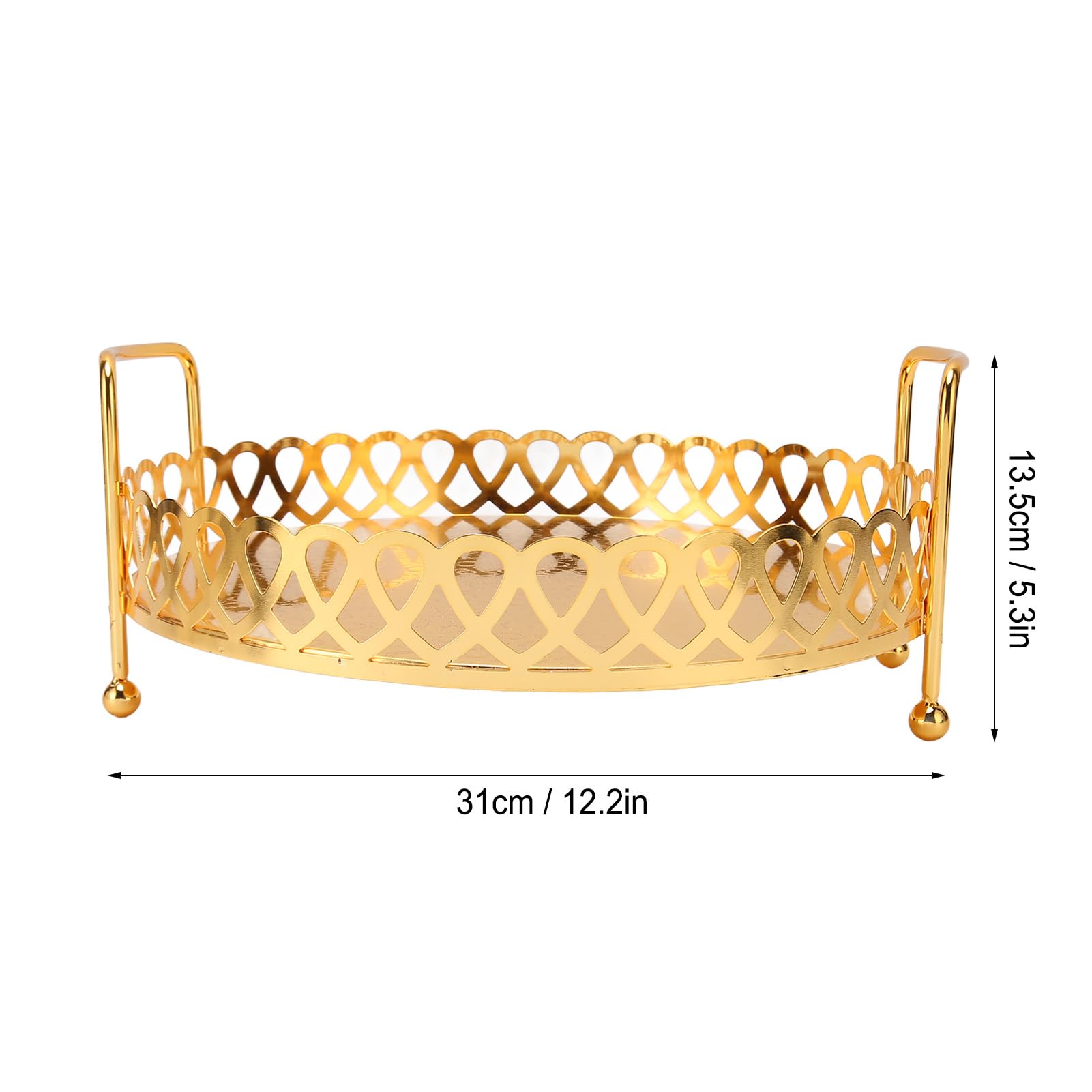 Tissting Vassoio Portafrutta Metallo Oro Maniglie Doppie Piedi Stabili 31cm