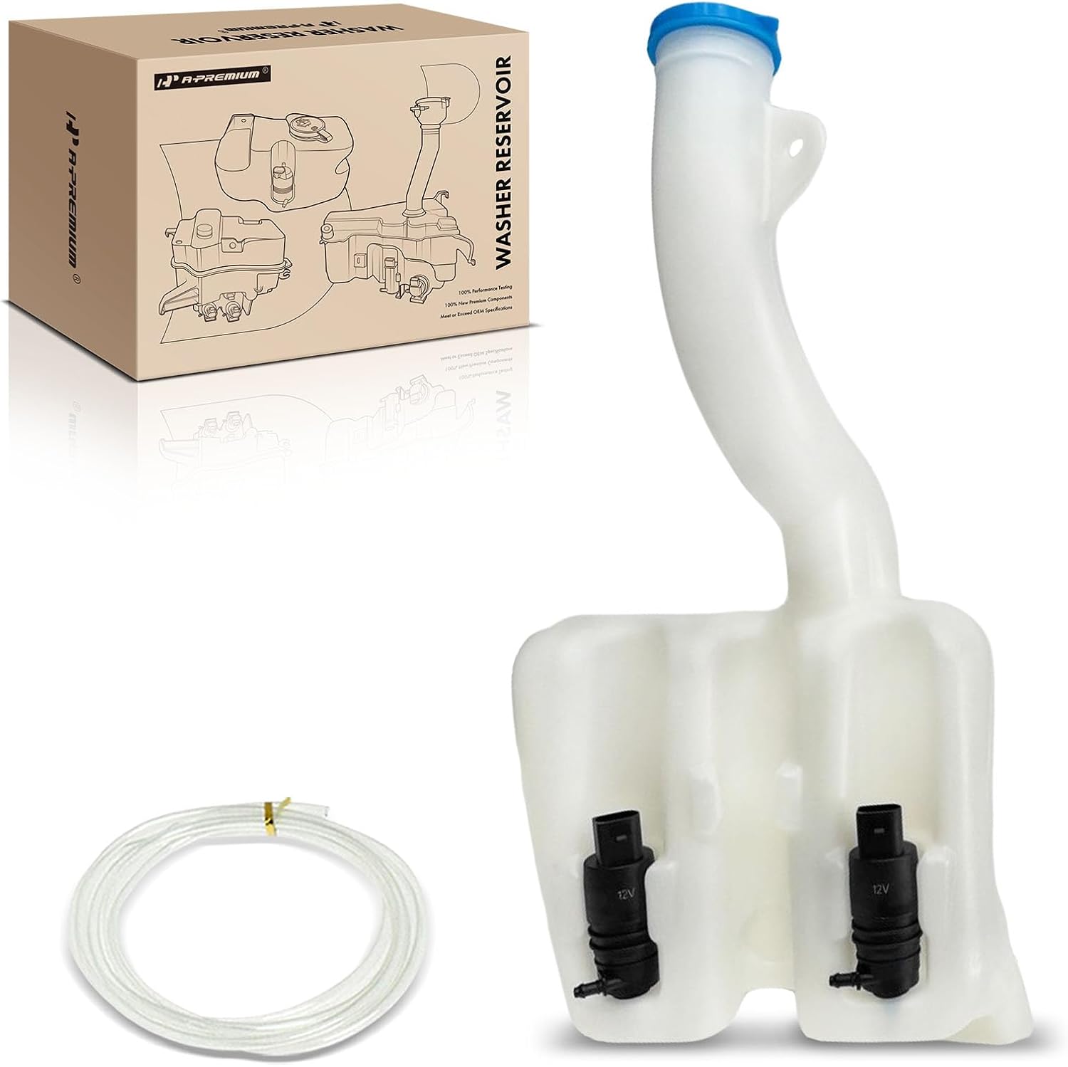 A-Premium Windshield Washer Reservoir Compatible with Select Honda Models - Pilot 2009-2015, AWD, with (Cap/Washer Pump/Hose/Filler Neck/Fluid Level Sensor/Bracket)