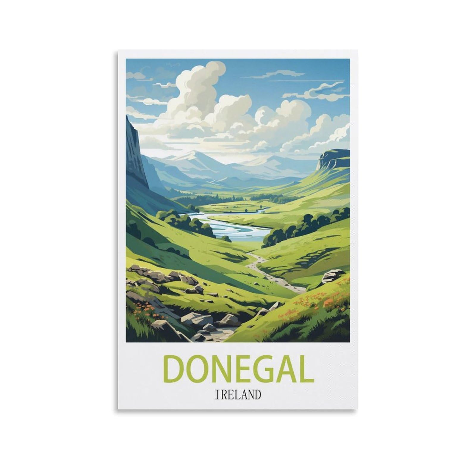 Lcynnh Unframe-Style Donegal Ireland Vintage Travel Poster Mountain 12X18inch(30X45cm) Print Poster Home Bathroom Bedroom Office Living Room Decor Canvas Poster