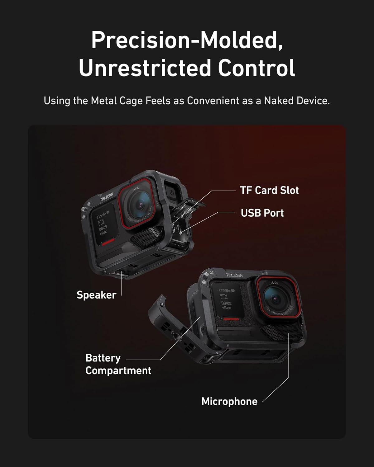 TELESIN Aluminum Alloy Protective Frame Case for Insta 360 Ace Pro 2/Ace Pro, Quick-Release Metal Cage Protective Frame Housing Sleeve with 1/4" Screw and Cold Shoe, Ace Pro/Ace Pro 2 Accessories