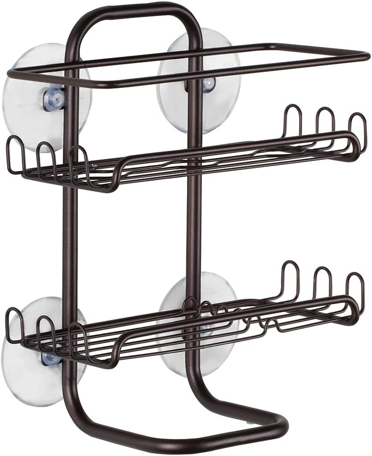 InterDesign Classico Suction Bathroom Shower Caddy Shelves for Shampoo, Conditioner, Soap - Bronze