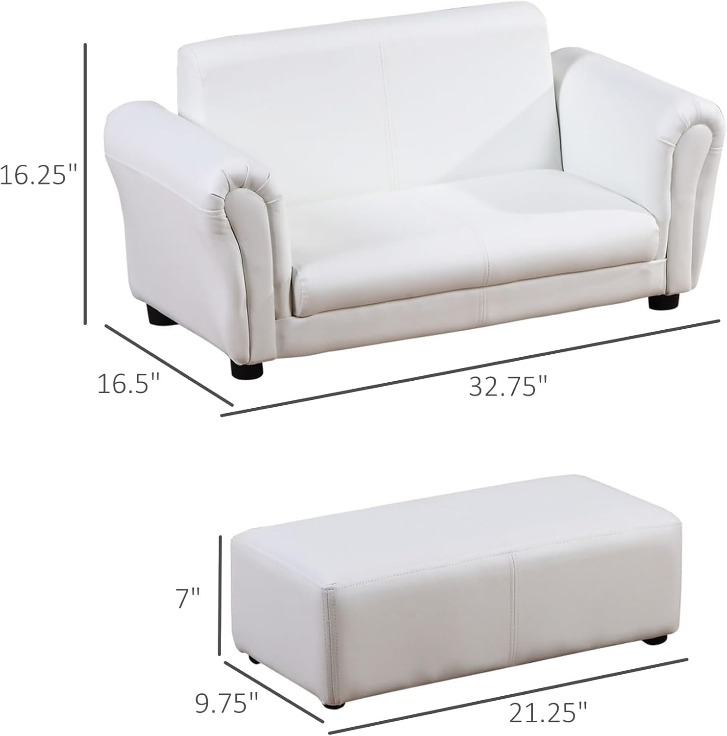 Qaba Kids Sofa with Footstool for Children, Toddler Couch for Playroom, Nursery, Living Room, Bedroom Furniture, White