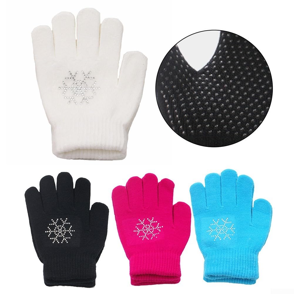 Guantes de patinaje de algodón cálido con agarre antideslizante en la palma de la mano, guantes elásticos adecuados para patinaje artístico y deportes de hielo