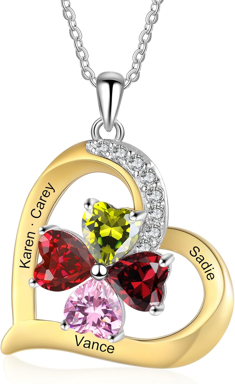 Custom Birthstone Necklace for Mom - Personalized 14K Gold Plated Heart Pendant with 2-4 Birthstones & Names - Unique Jewelry Gift for Mother's Day, Anniversary, or Birthday - Keepsake for Mothers, Grandmothers & Daughters