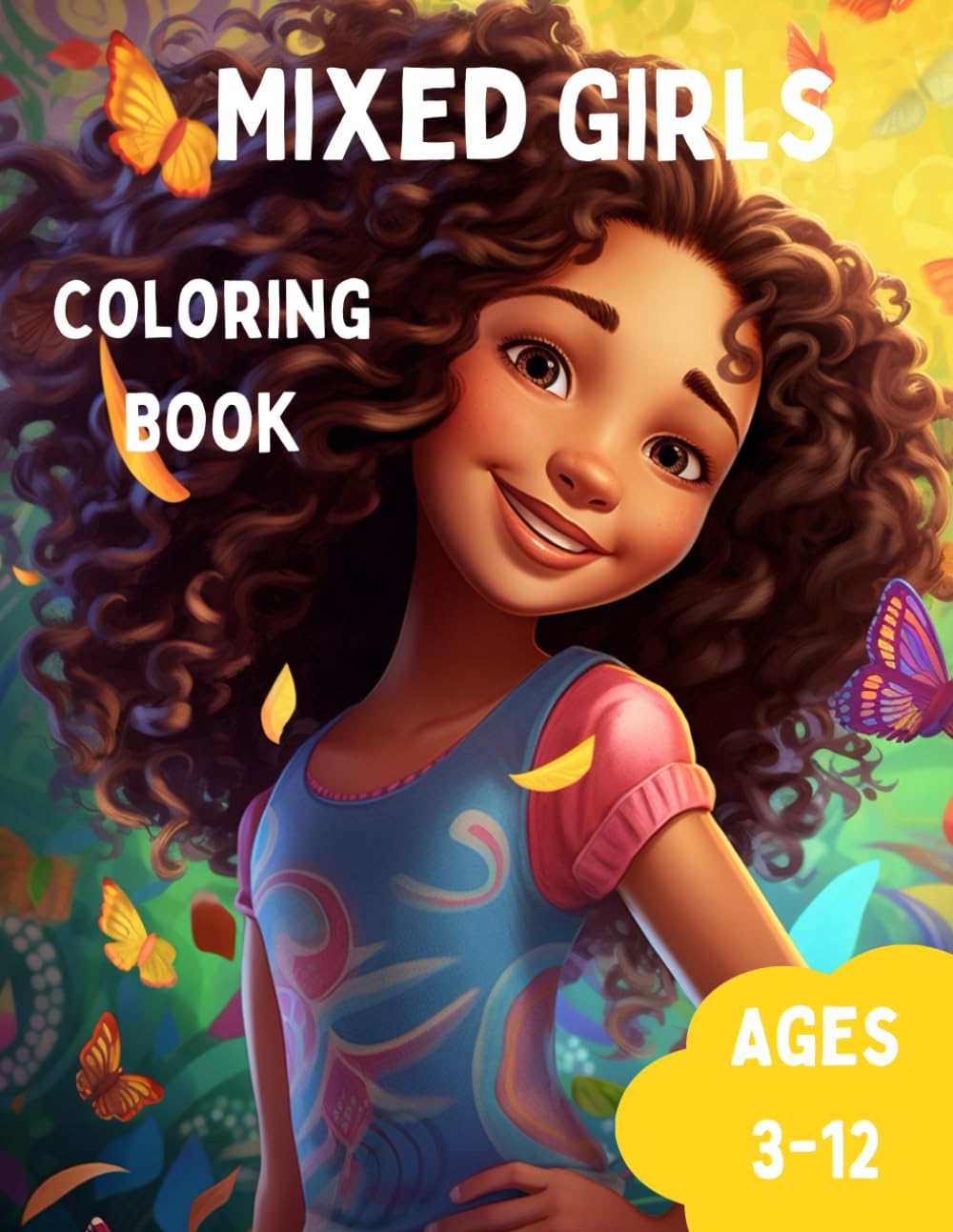 Mixed Girls Coloring Book: Coloring book for biracial girls & kids self love curly hair representation
