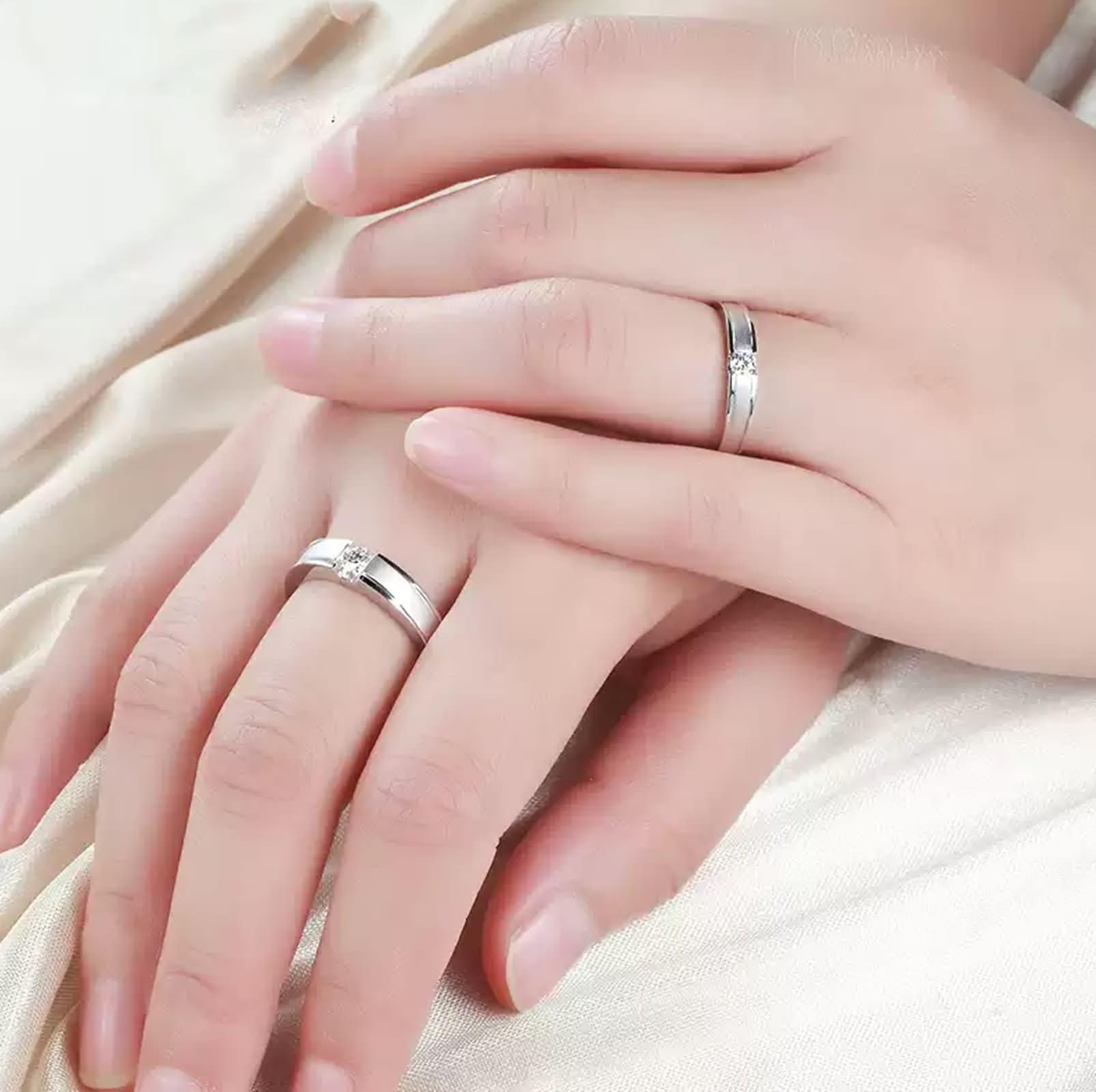 375/585/750 par pierścionek z białego złota z diamentem 0,1 ct, okrągłe pierścionki zaręczynowe mężczyźni kobiety srebrny