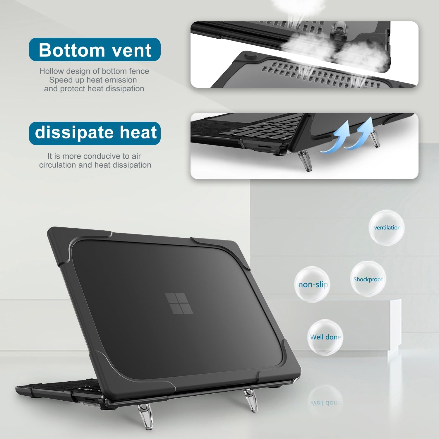 Batianda Heavy Duty Case for 13.8 inch Microsoft Surface Laptop 2024 (7th Edition) with Fold Kickstand Includes Keyboard Cover Screen Protector - Shockproof Stylish & Durable Protective Cover, Black - Image 7