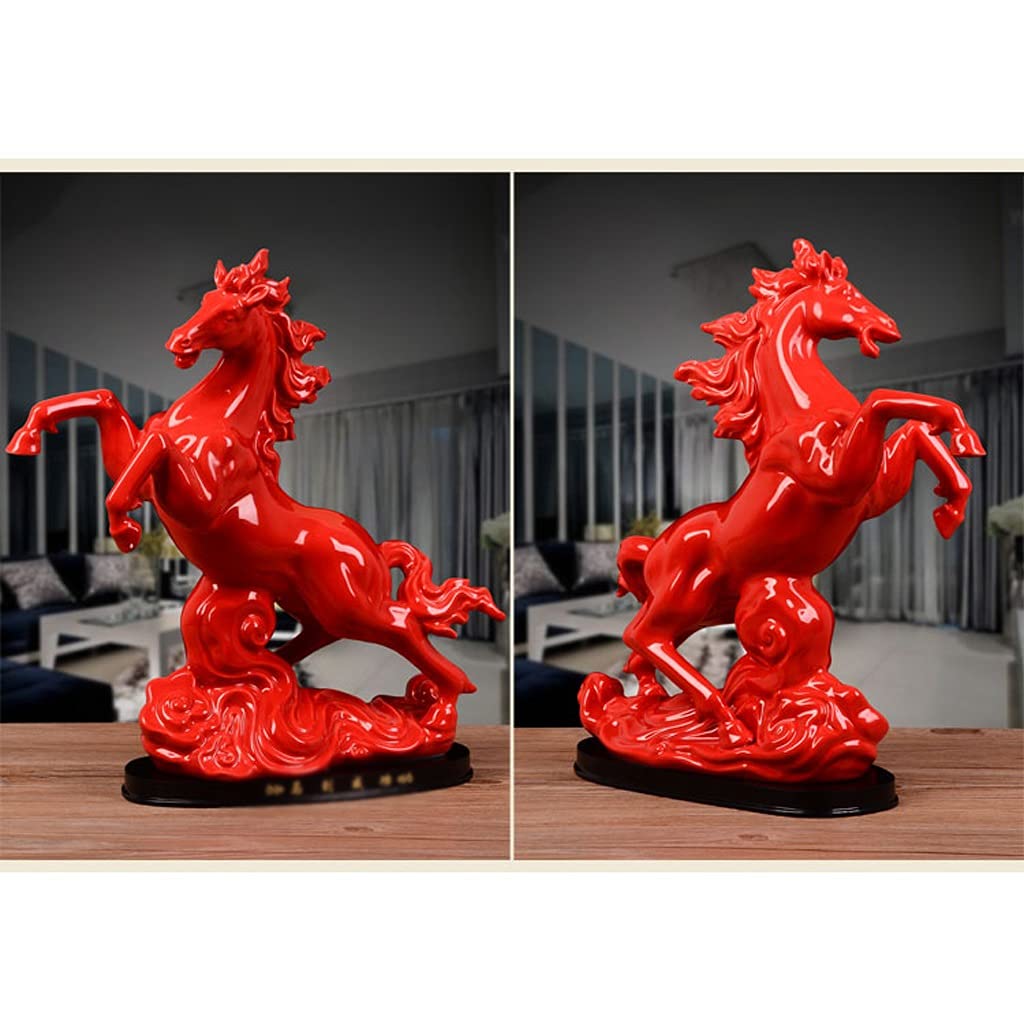 Skulptur Rote Tierkreis Pferddekoration Desktop Skulptur Weinschrank Chinesische Hausmöbel Feng Shui Schmuck Keramik Sternzeichen Dekoration 13,58 Zoll Skulpturen Deko (Color : A)