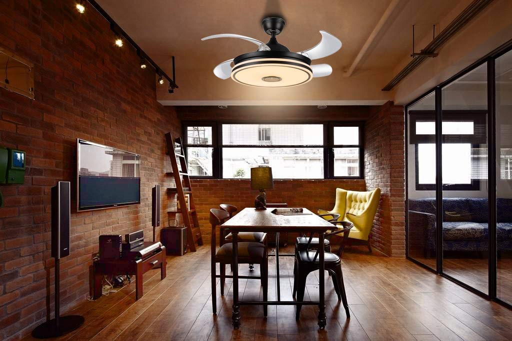 Retractable Ceiling Fan with Light with Bluetooth Speaker Color