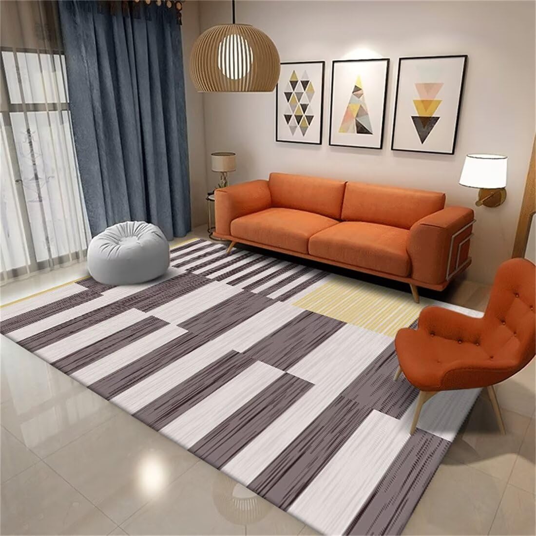 Tapis de canapé design géométrique gris-jaune acoustique 160X200CM