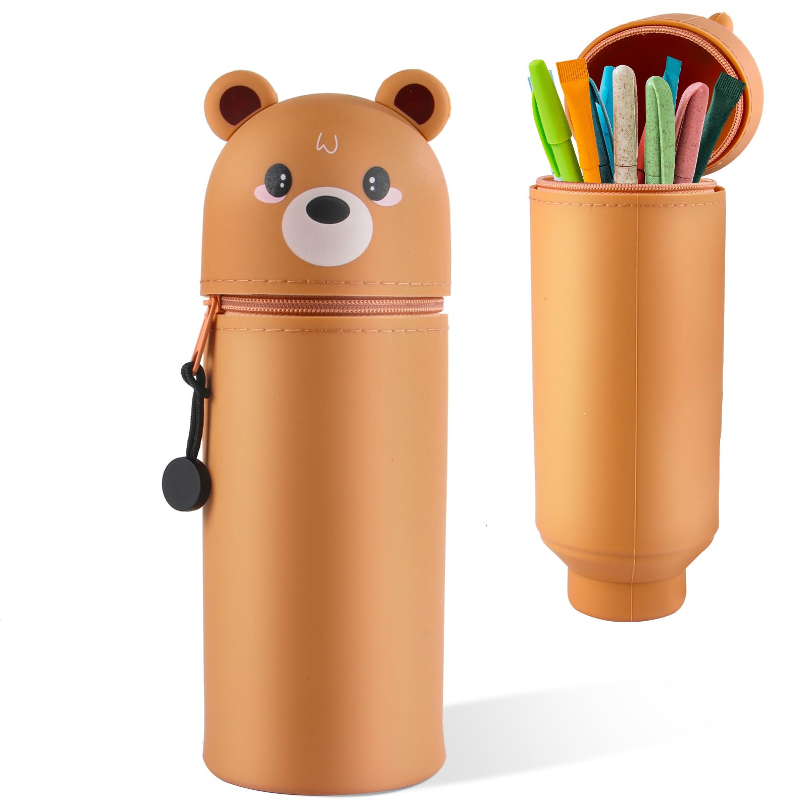 iulrtba Kawaii Federmäppchen, 2-in-1 Silikon Federmäppchen, Schulmäppchen aus weichem Silikon für Stifte, Schlampermäppchen für Schule Büro-Brown Bear