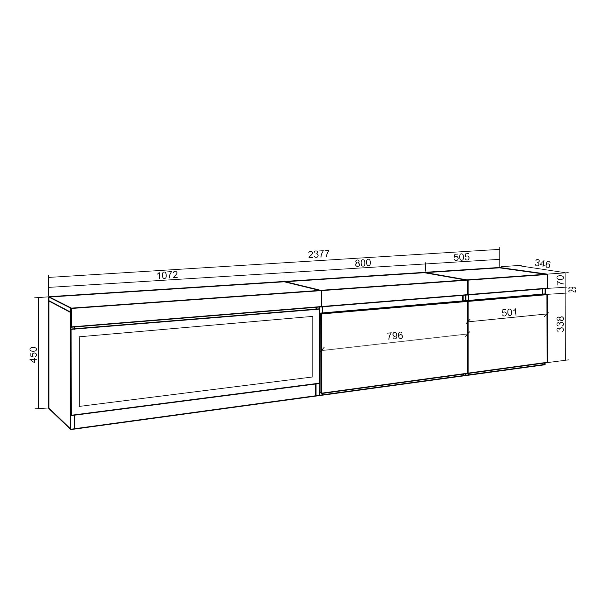 Skraut Home | Mueble TV | Televisión | Muebles de salón, almacenaje | 237x45x35 cm | para TV Gran Formato | Chimenea eléctrica XXL | Colgado, Suspendido | Estilo Moderno | Cemento