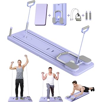 Faltbares Multifunktions-Pilates- und Bauchmuskeltrainingsger t mit Bauch-RollerPilates Board Ellenbogenst tze automatischem R ckprall und Spannseil f r Heim-Fitness-Studio