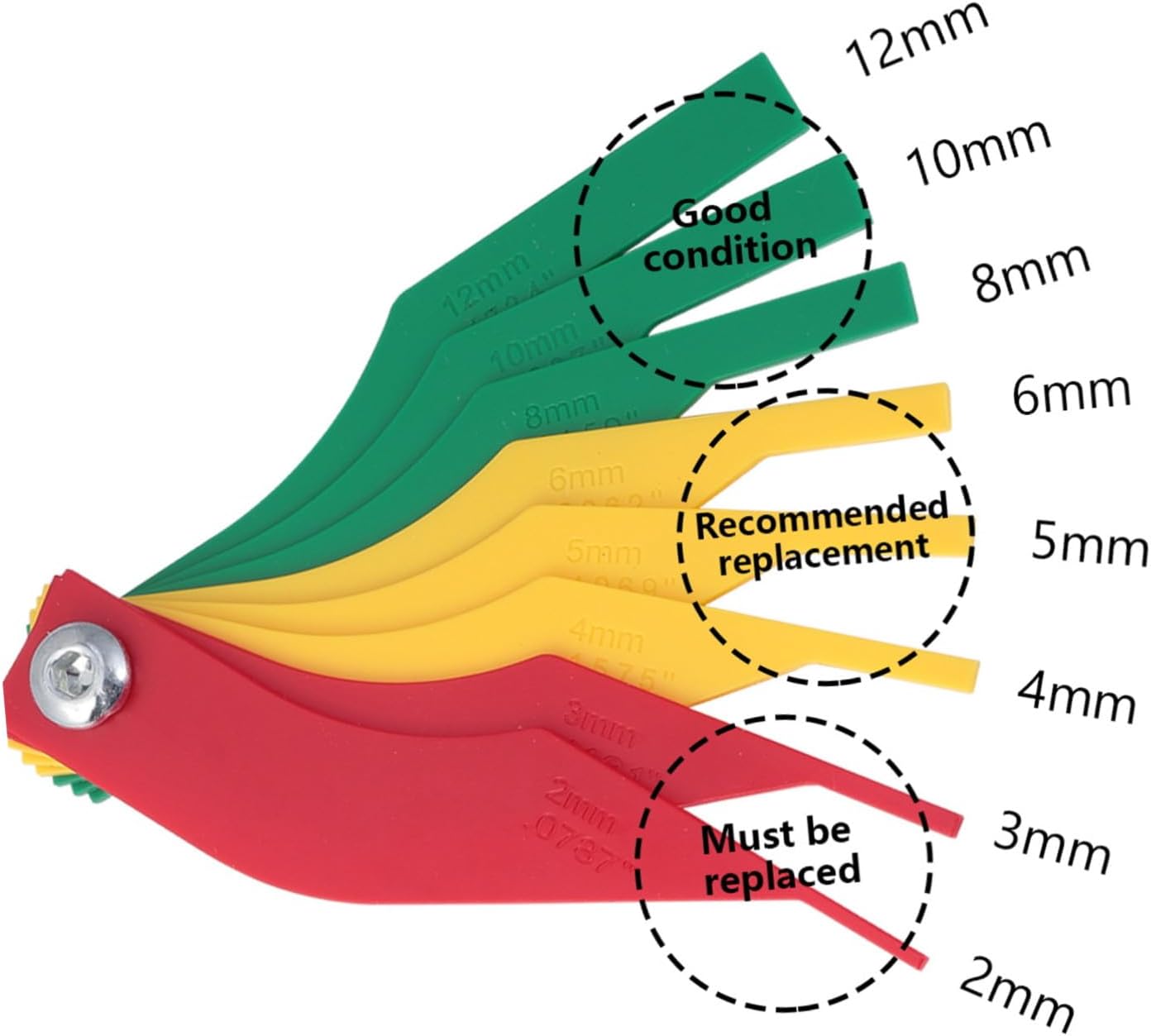 ERINGOGO 10pcs Brake Pad Thickness Gauges for Maintenance Set Brake Pad Depth Gauge Scale and Color Coding for Accurate Measurement