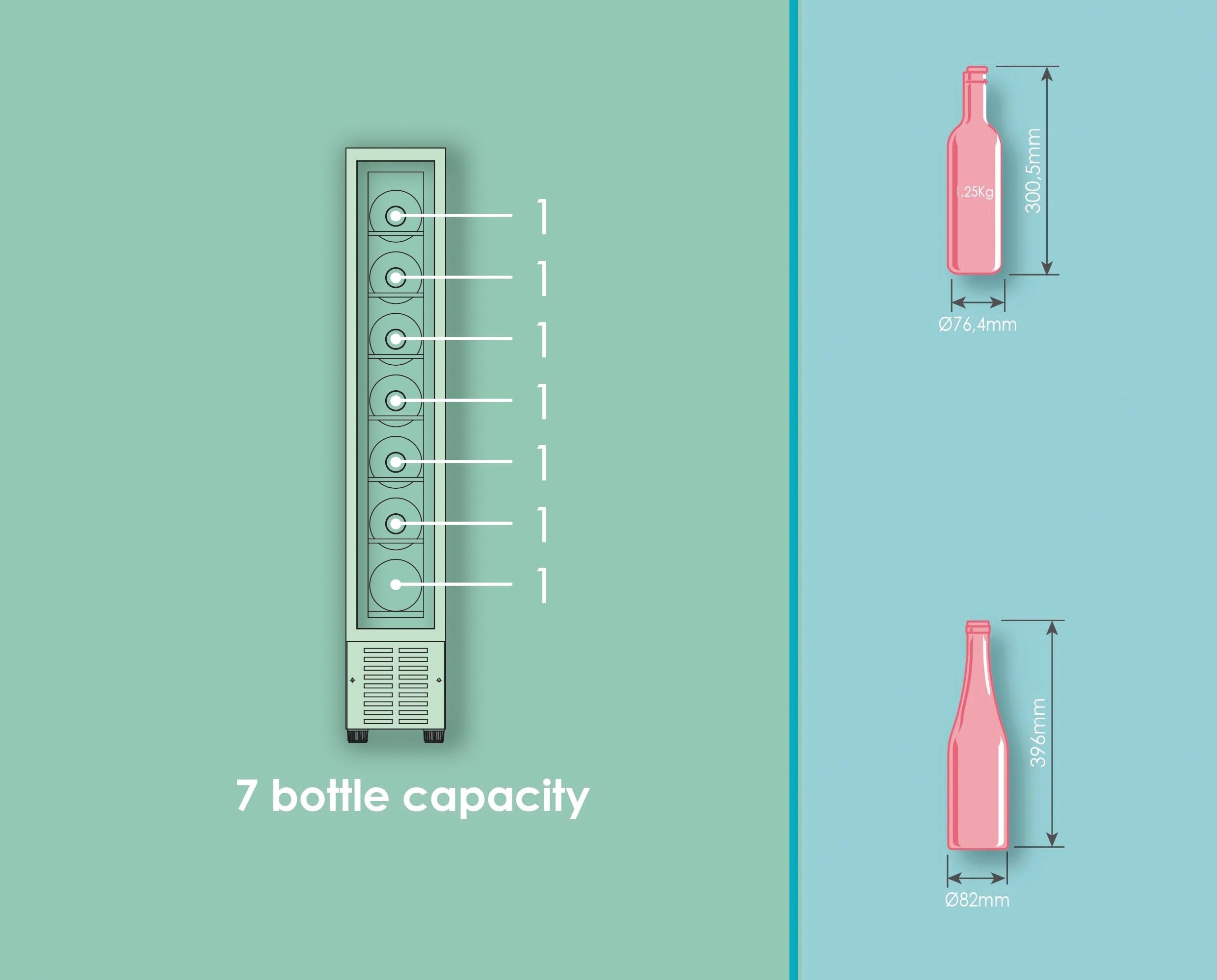 CANDY DiVino CCVB 15/1, Vinoteca Integrable Estrecha, 20L, 7 Botellas, Puerta Reversible, 6 Baldas, Tratamiento Anti-UV, Compresor Antivibraciones, LED, Temperatura 5º a 18º, 39DB, Clase C, Negro