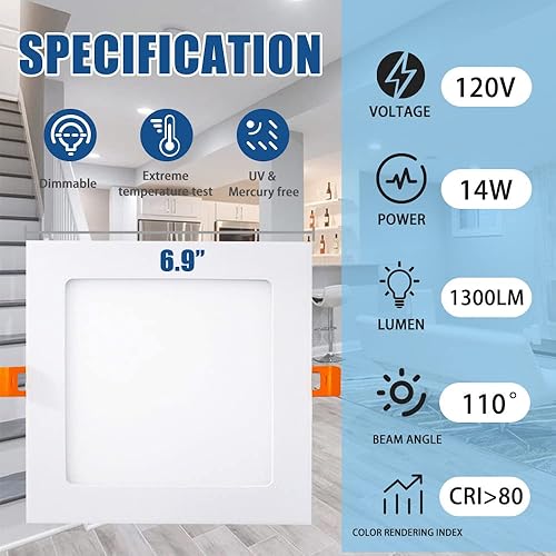 Miniatura 10 de OUKEETO Luz empotrable LED de 4 pulgadas, 3000 K4000 K5000 K, 3 colores seleccionables, 10 W  75 W, 800 lm, ultrafina, regulable, luz de techo con