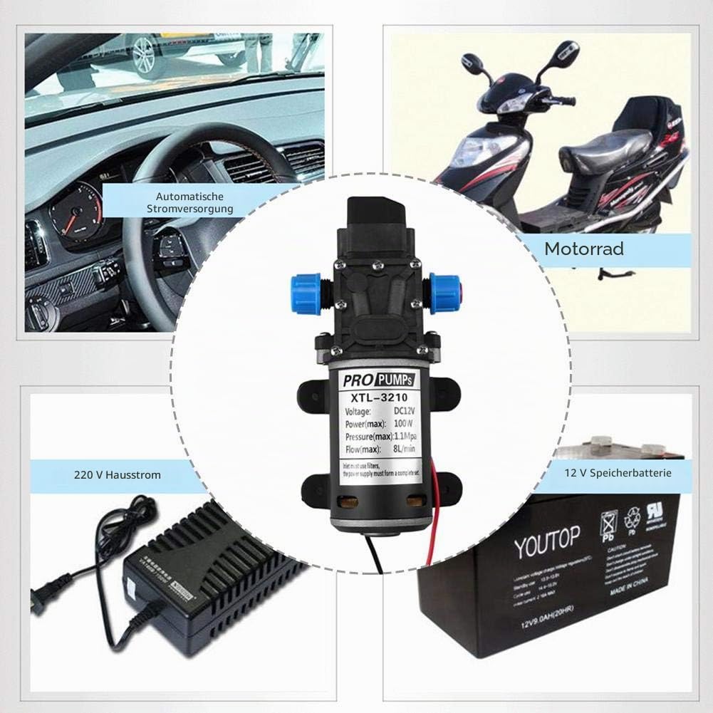 DC 12 V 100 W Hochdruck-Wasserpumpe, 8 l/min, 160 psi, selbstansaugende Membran-Wasserpumpe, für Wohnmobile, und Wohnwagen, kleine Boote, Bewässerung