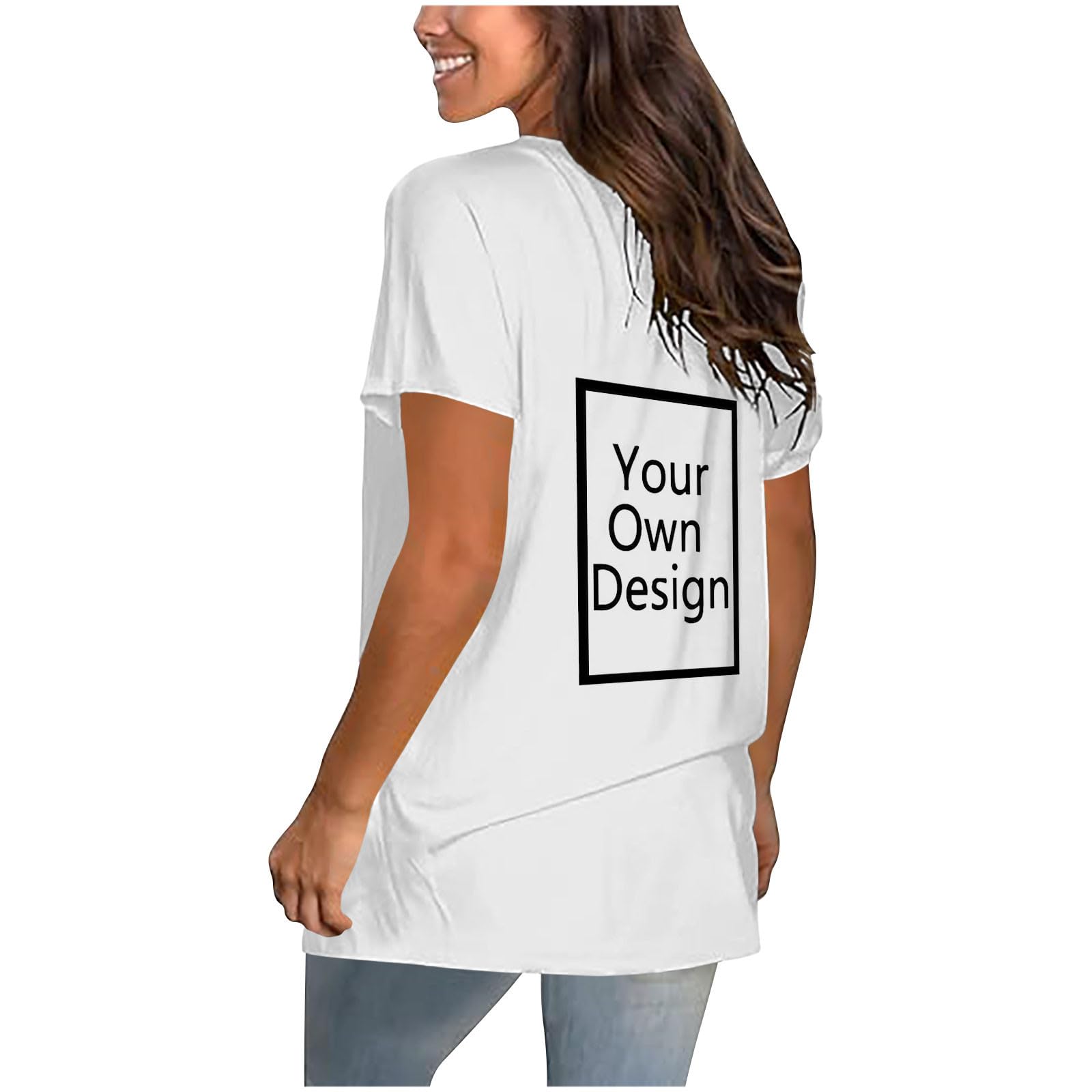 Women's Customisable Tee Shirt Double Sided with Image, Text and Logo - Loose T Shirt Customized, Design Your Own T-Shirt V Neck Short Sleeve Top Women Summer - 3