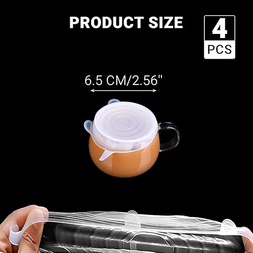Miniatura 3 de Paquete de 4 tapas elásticas de silicona reutilizables de 2.6 pulgadas, fundas de silicona para almacenamiento de alimentos, tapas elásticas