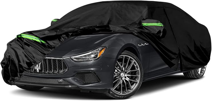 Waterproof Car Covers Replace for 2013-2025 Maserati Ghibli, 6 Layers All Weather Custom-fit Car Cover with Zipper Door & Windproof Bands for Snow Rain Dust Hail Protection Ghibli