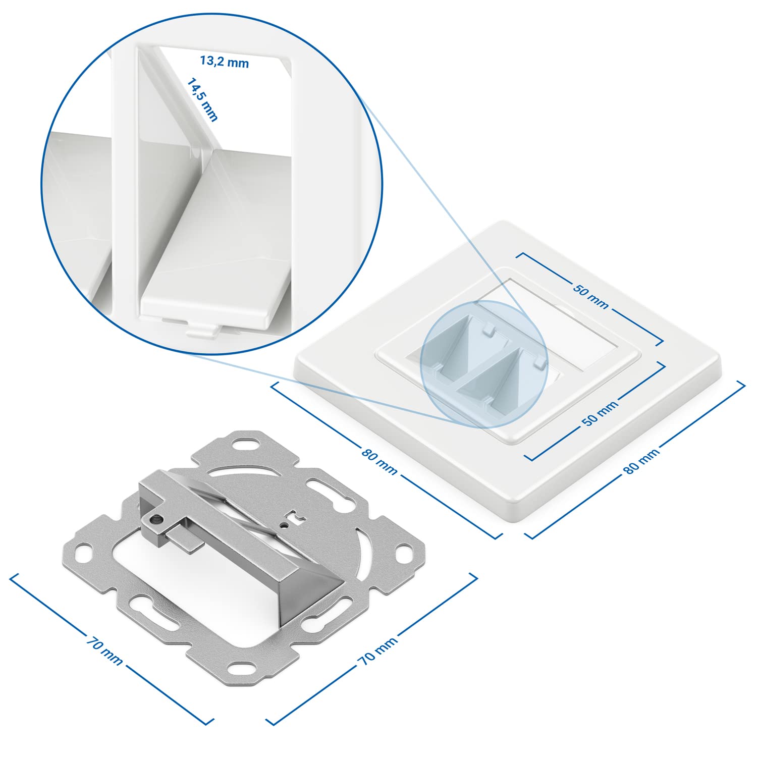 2x DeleyCON Inbouwdata-doos Voor Keystone-modules – 45° Schuine Uitgang, Signaalwit