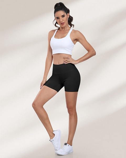 Pantaloncini da motociclista da donna, 12,7 cm, a vita alta, controllo della pancia, morbidi, atletica, palestra, yoga - 3