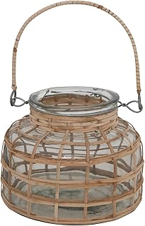 Bloomingville Glass Rattan Wrapped Tealight Holder with Handle Vase, 5