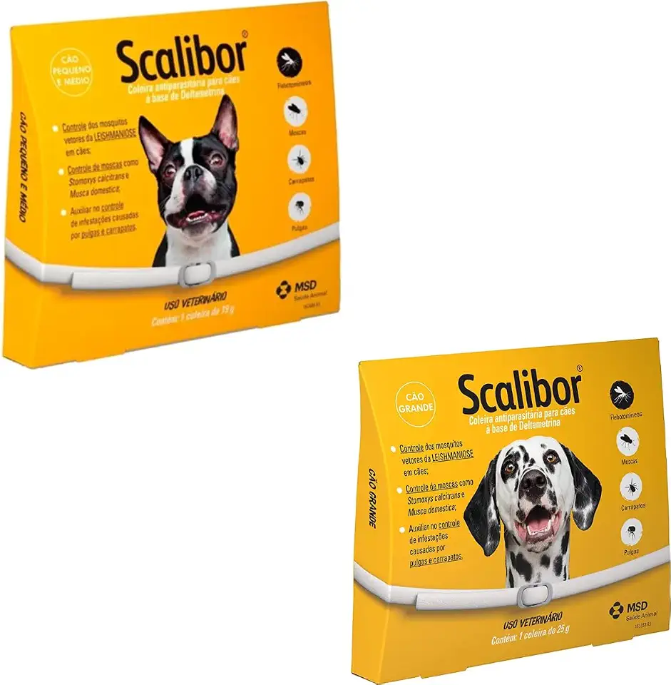 1 Coleira Antipulgas Scalibor G + 1 Coleira Scalibor Antipulgas P Cães MSD Leishmaniose