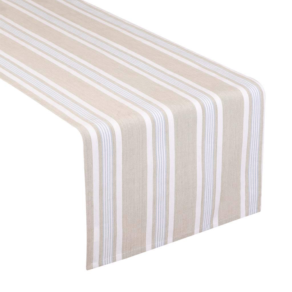 Extra Long Blue White Striped Machine Washable Cloth Table Linen Runner