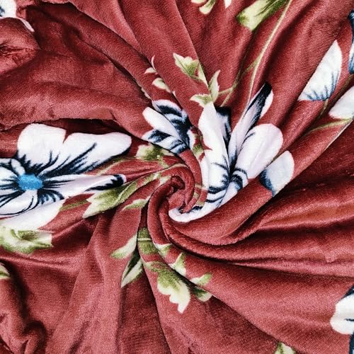 Image of Winter Woolen Premium Flannel Velvet Warm Duvet Cover Quilt Cover Rajai Cover Blanket Cover | Comforter Cover Single Size 60x100 inches Woollen (Crimson Red White Flower, Single Bed)