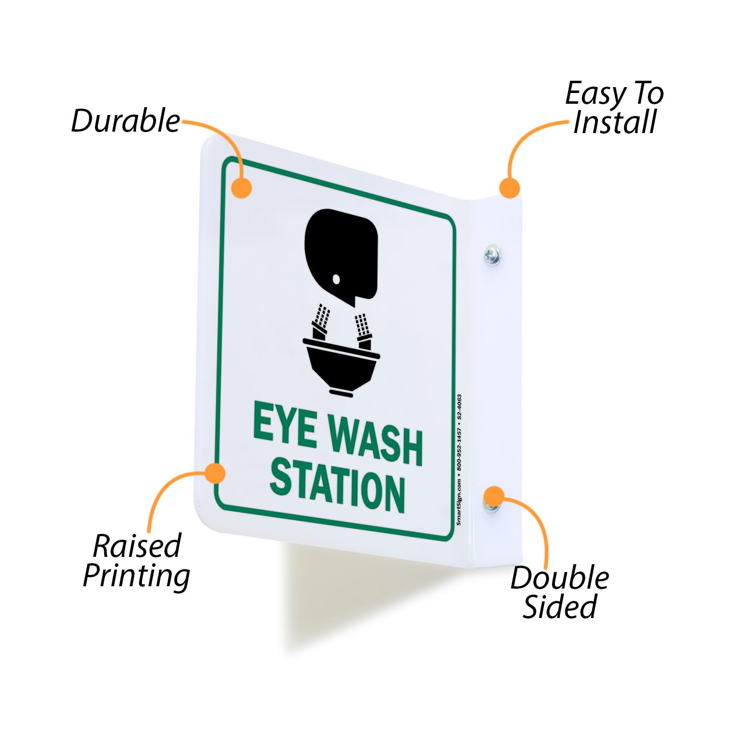 SmartSign Letrero de proyección de estación de lavado de ojos, 6 x 6 pulgadas, acrílico pulido de dos caras con flecha hacia abajo, verde, negro y blanco (2 unidades)