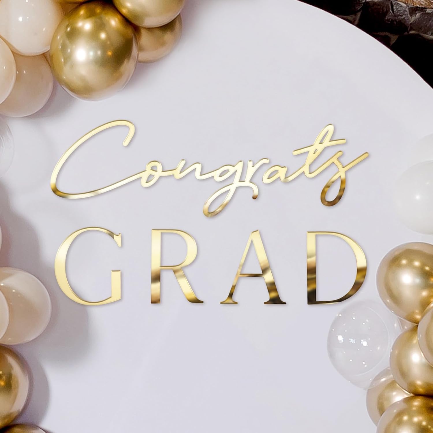 Gold Acrylic Mirror Letter Sticker, Congrats Grad Sign Backdrop Decor, Stylish Vinyl Decal for Graduation Party and Event Decor (Congrats Grade)