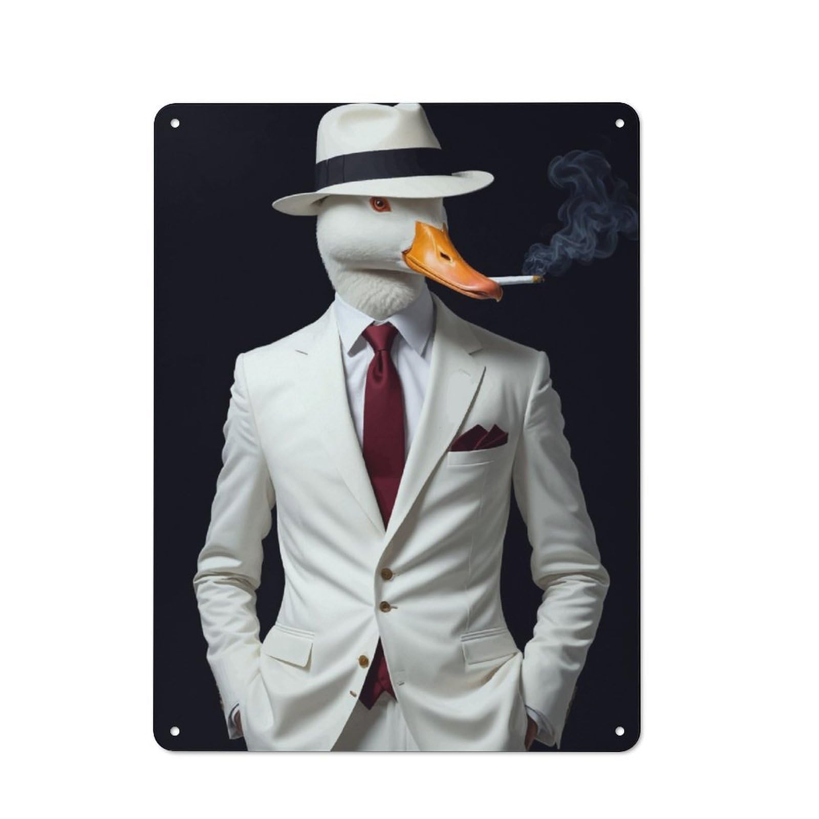 Junmoney Goose Duck In White Suit 40X30cm Rustic Tin Sign With For Home Office Or Studio, For Metal Sign Collectors, For Garage And Workshop Walls