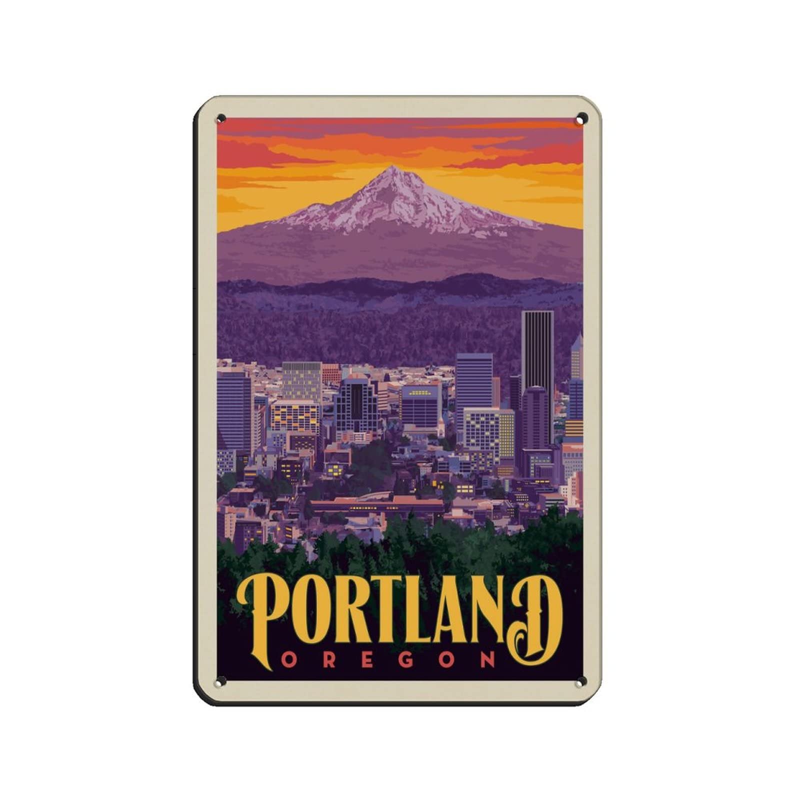 Azolid Metal Signs Portland Oregon Travel Tin Signs Wall Art Poster Metal Poster For Home Bar Cafe Garage Bathroom 14X20cm
