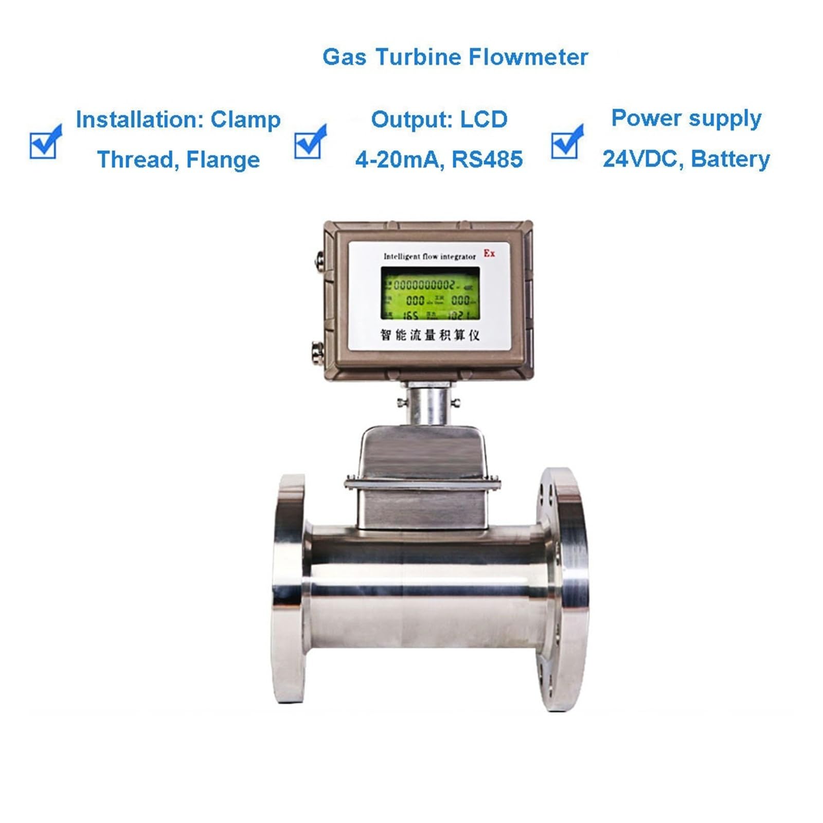 Caudalímetro de turbina de gas inteligente de acero inoxidable for gas natural, transmisor remoto 4-20 mA RS485 Garantizar la estabilidad(DN40)