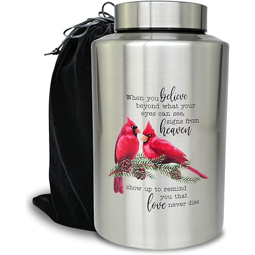 220 lbs Large Cremation Urn for Adult Human Ashes, Decorative Urn for Male Female Men Women Couple Remains(Cardinal)