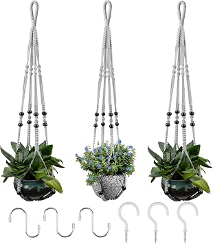 RIFNY Macrame Plant Hanger Indoor, Hanging Plant Holder, Grey, 3 PCS