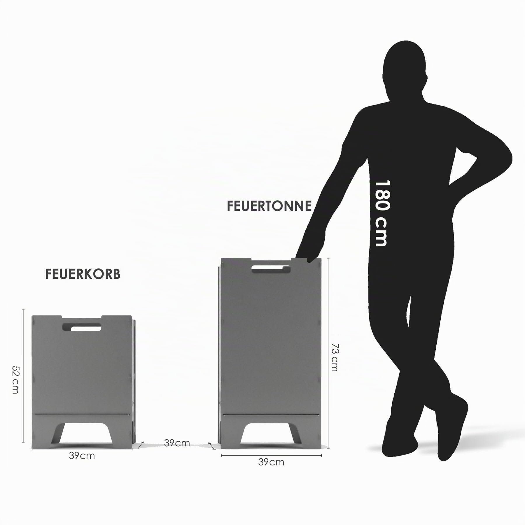 MOCAVI Feuertonne Grillen 73 cm | 3 mm Stahl personalisiert Feuerkorb Feuerschale sicher massiv robust Design-Feuerfass für Garten und Terrasse groß eckig Feuerstelle Outdoor hitzefest außen